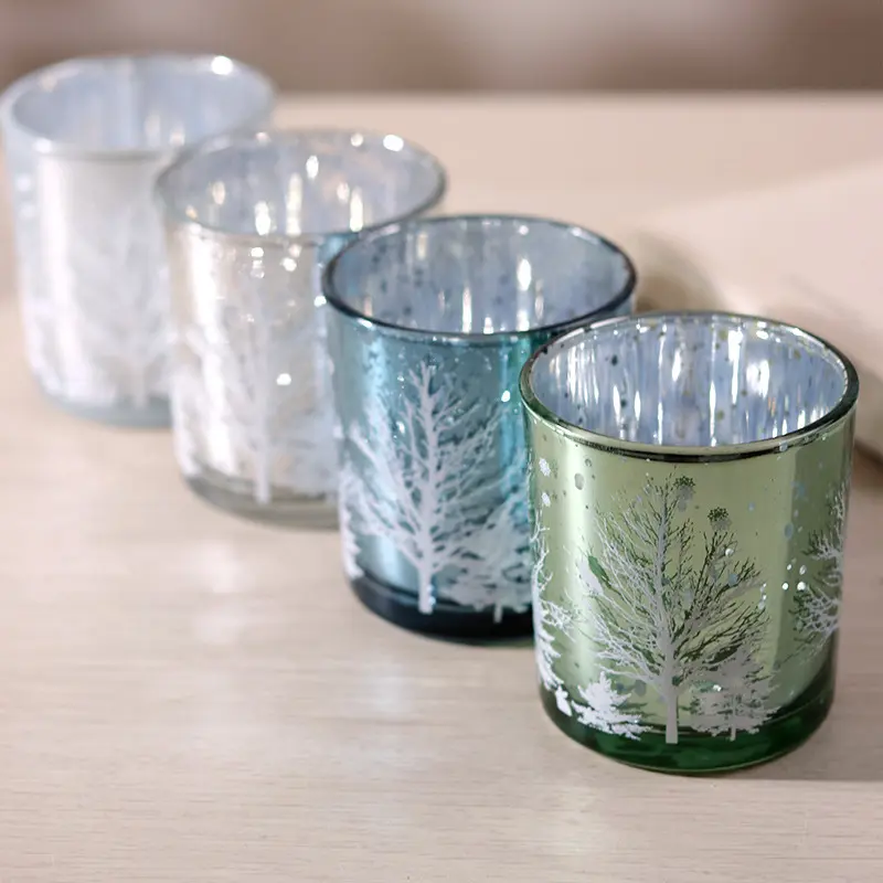 Winter Frosted Glass Candle Holders Festive Home Decor Christmas Gift America