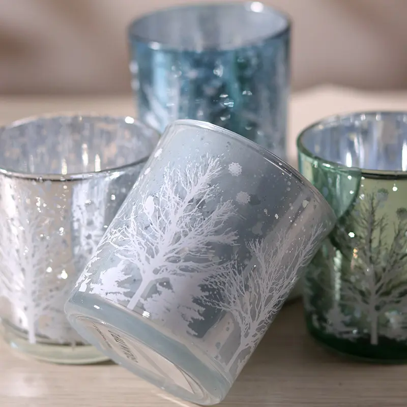 Winter Frosted Glass Candle Holders Festive Home Decor Christmas Gift America