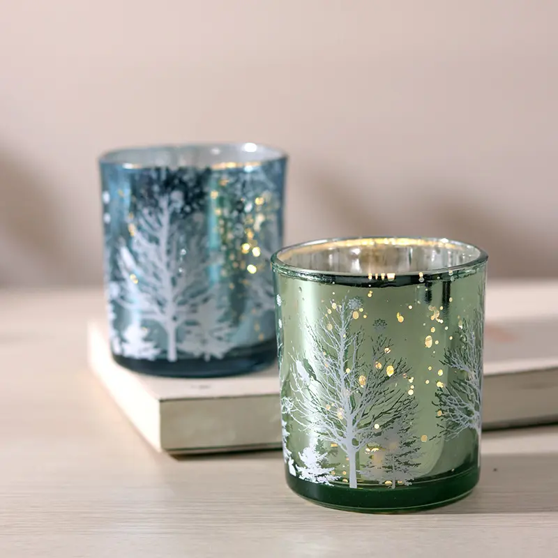 Winter Frosted Glass Candle Holders Festive Home Decor Christmas Gift America