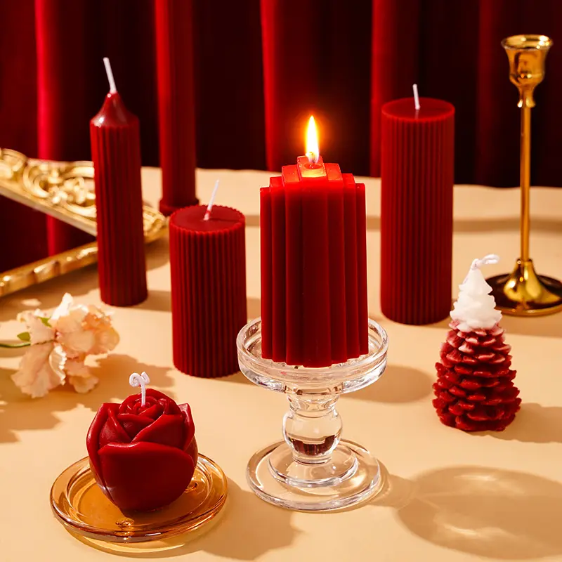 Classic red decorative pillar candle set luxury home decor Australia