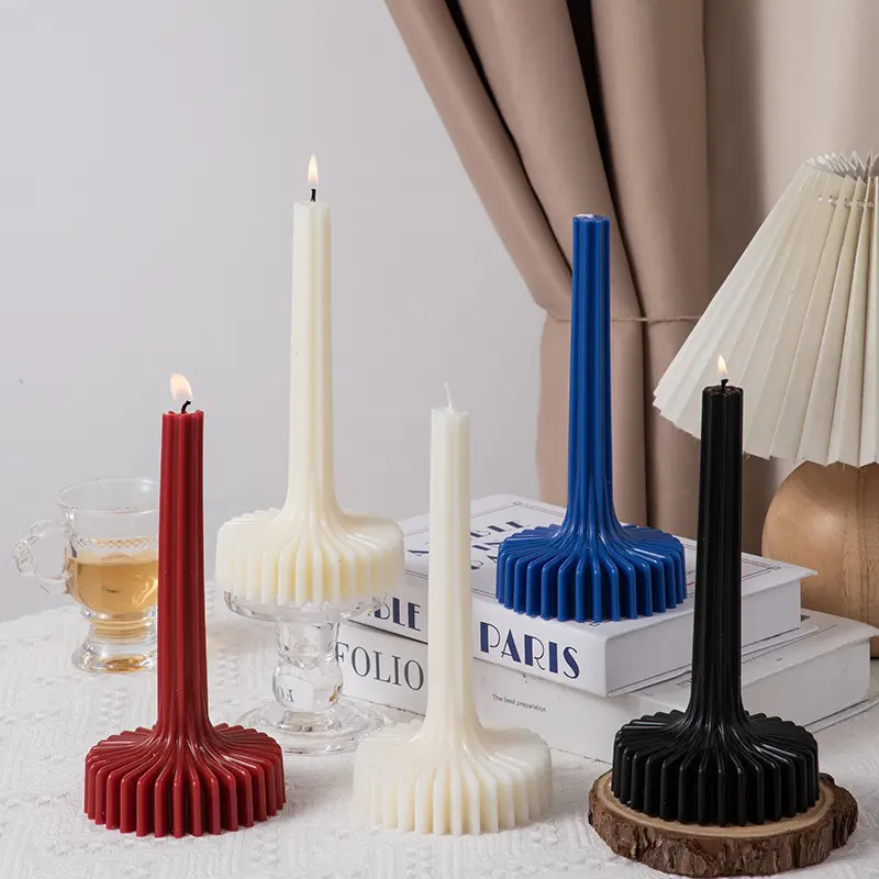 Ribbed Base Decorative Wax Candle Unique Home Decor Gift Luxury Design UAE